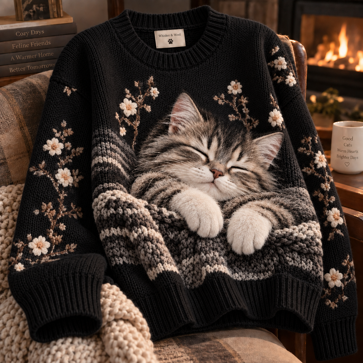 Oversized Cat Knit Sweater