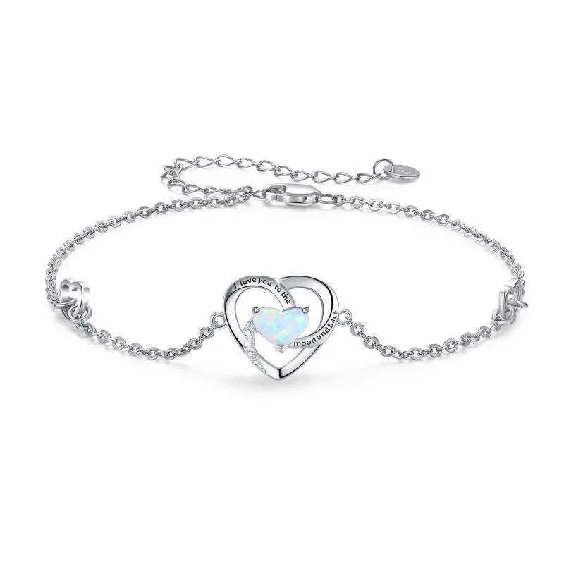 Sterling Silver Blue Opal Heart Bracelet
