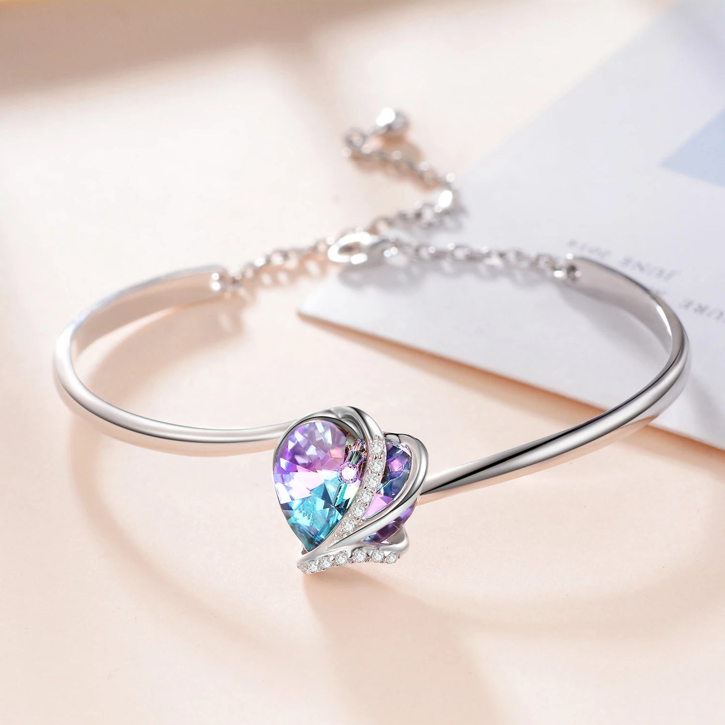 Sterling Silver Heart Crystal Bracelet