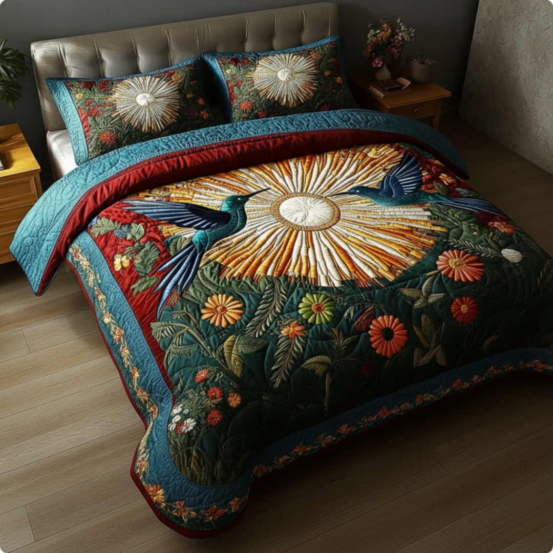 Hummingbird 3-Piece Quilted Bedding Set