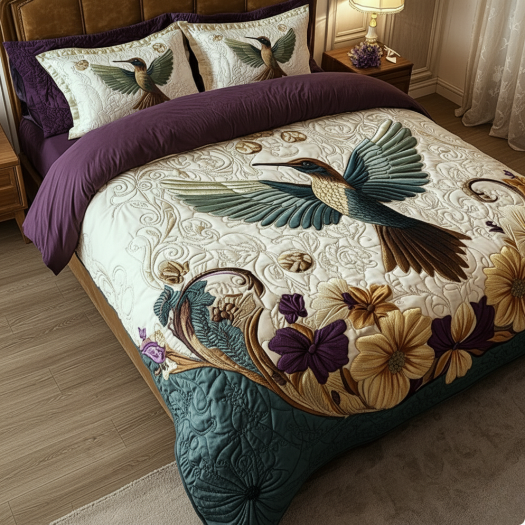 Hummingbird 3-Piece Quilted Bedding Set