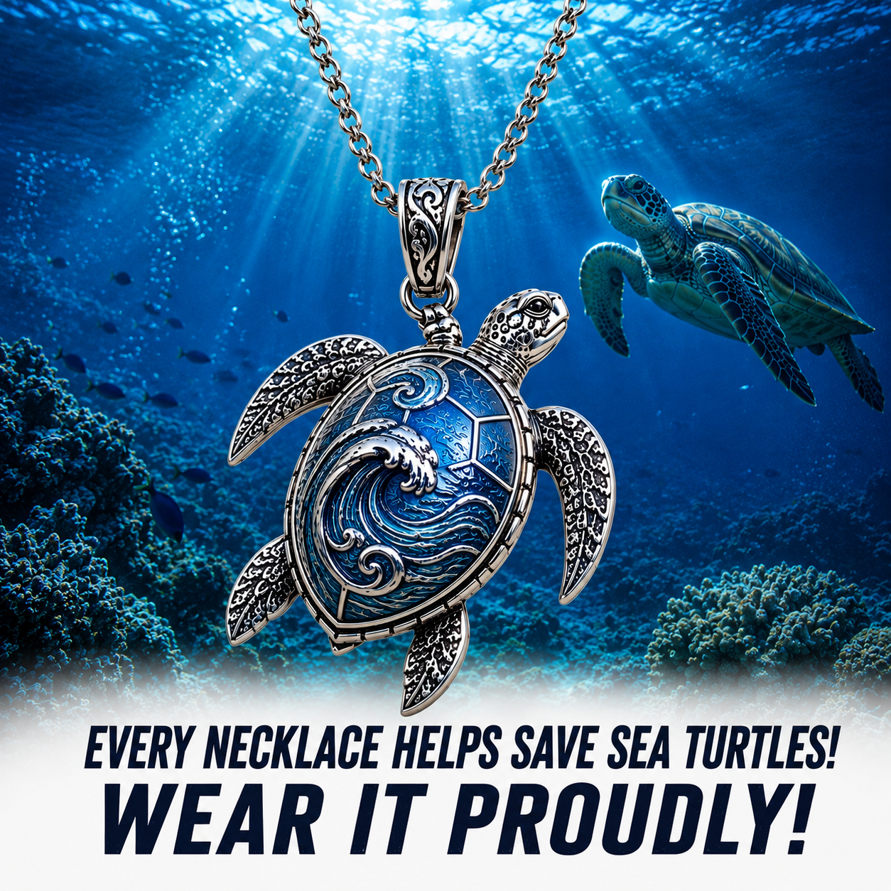 Save The Turtles Necklace 925 Sterling Silver
