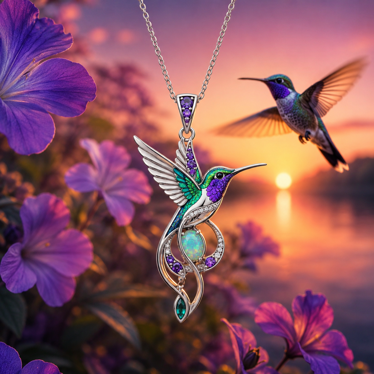 Save The Hummingbirds 925 Silver Necklace