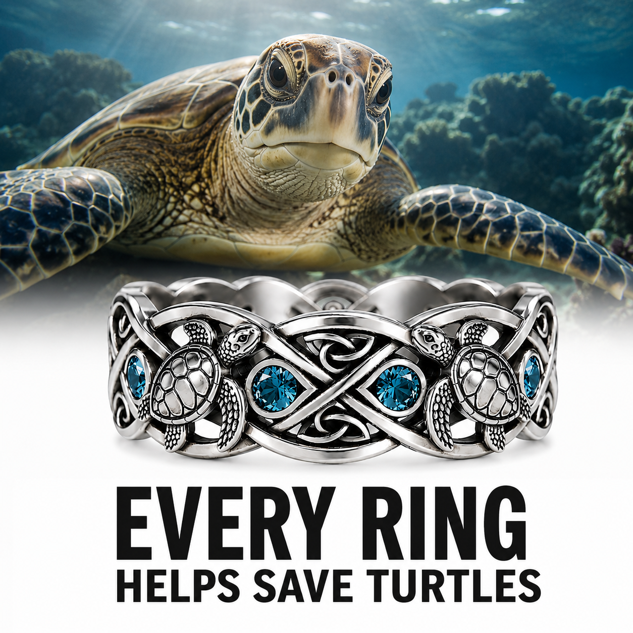 Aquamarine Sea Turtle Ring