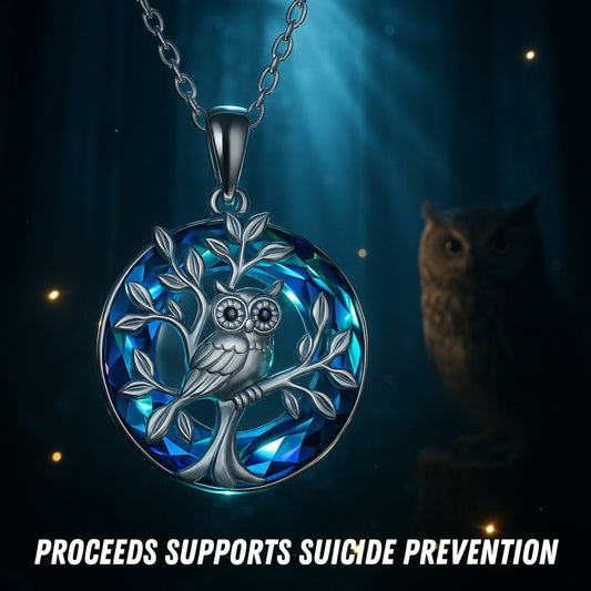 Circular Shaped Crystal Owl Necklace