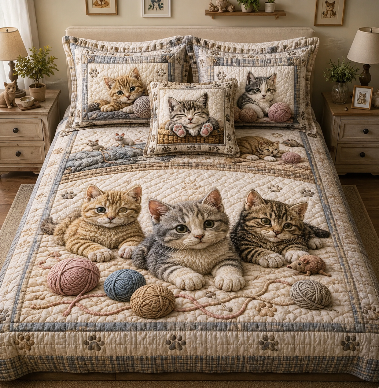 Cat 3-Piece Quilted Bedding Set