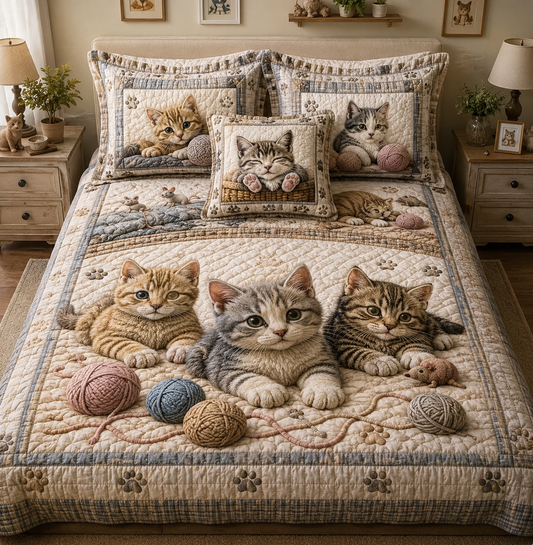 Cat 3-Piece Quilted Bedding Set