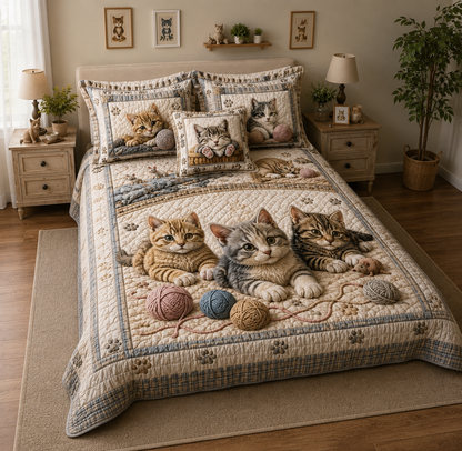 Cat 3-Piece Quilted Bedding Set