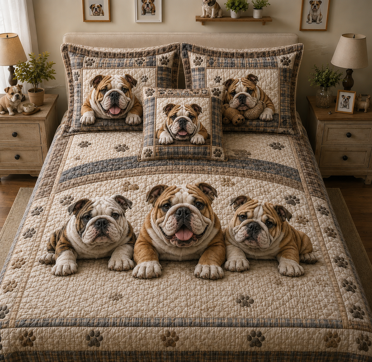 Bulldog 3-Piece Quilted Bedding Set