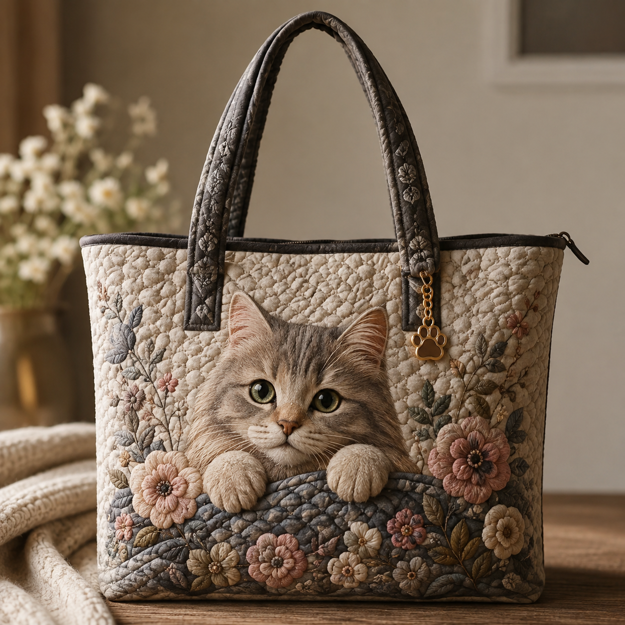 Cat Quilted Tote Bag