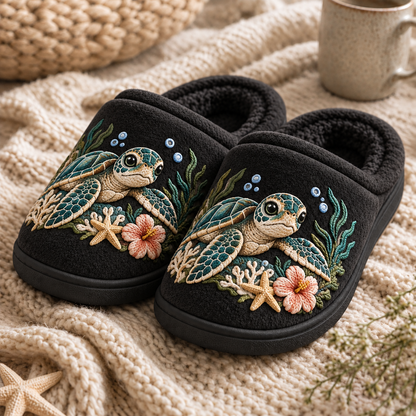 Embroidered Sea Turtle Slippers