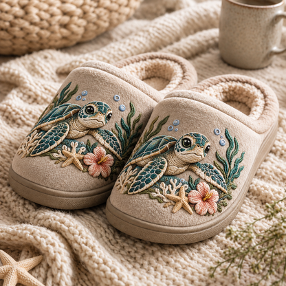 Embroidered Sea Turtle Slippers
