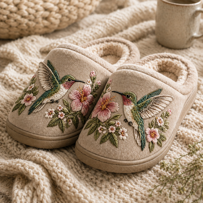 Embroidered Hummingbird Slippers