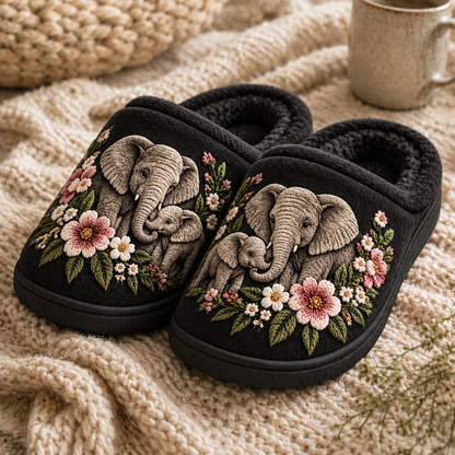 Embroidered Elephant Slippers