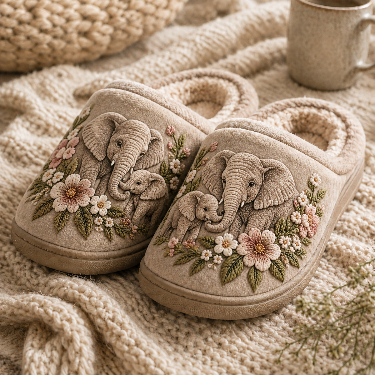 Embroidered Elephant Slippers