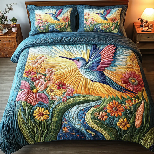 Hummingbird 3-Piece Quilted Bedding Set