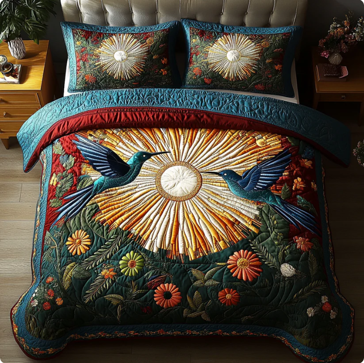 Hummingbird 3-Piece Quilted Bedding Set