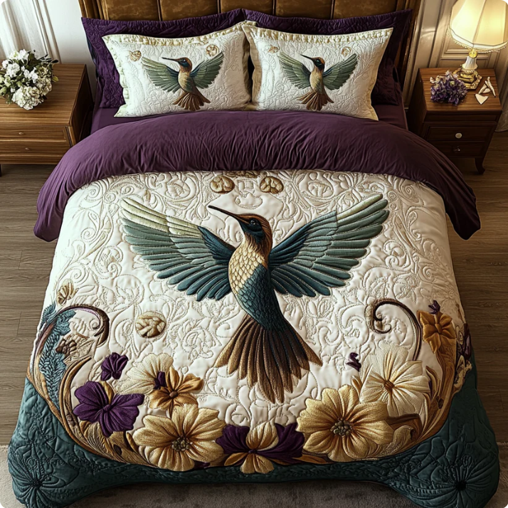 Hummingbird 3-Piece Quilted Bedding Set