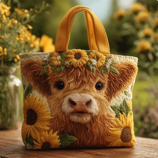 Highland Cow Quilted Tote Bag