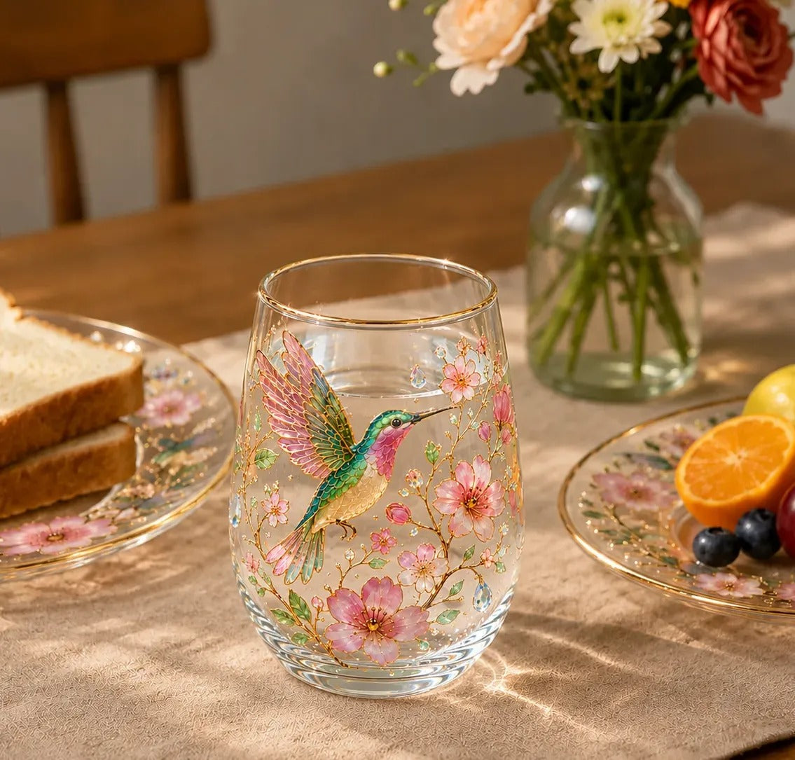Hummingbird Blossom Glass