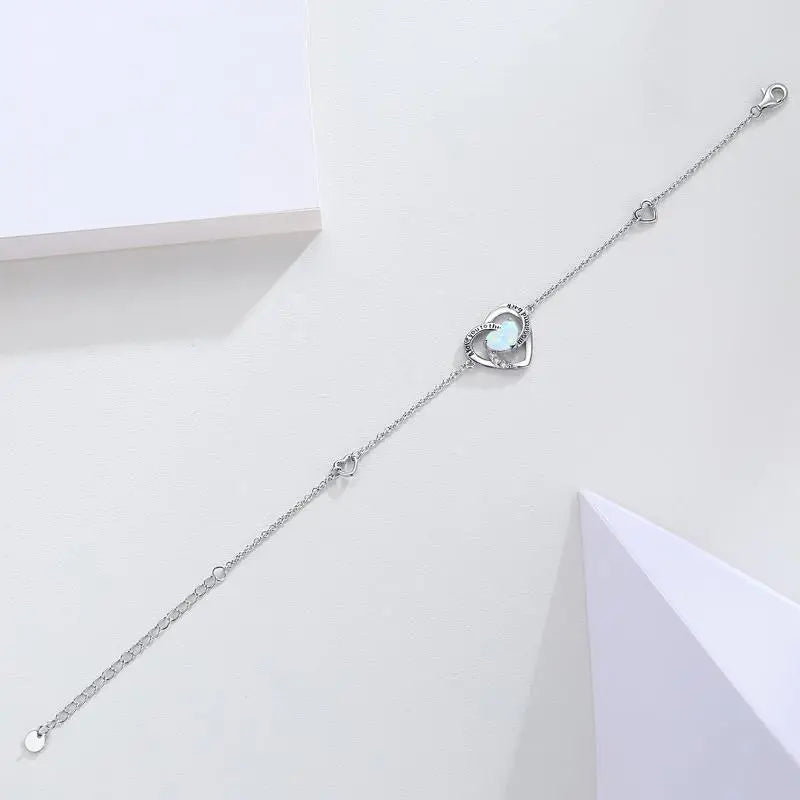 Sterling Silver Blue Opal Heart Bracelet