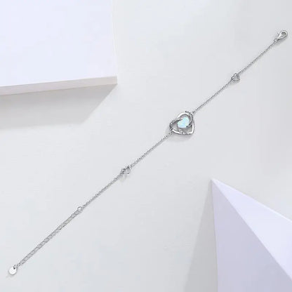 Sterling Silver Blue Opal Heart Bracelet