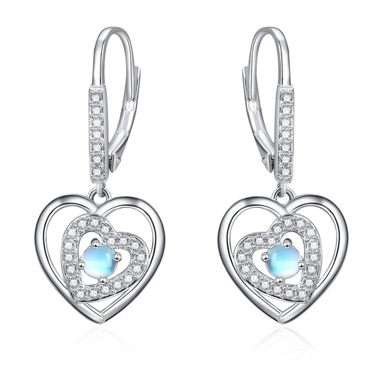 Moonstone Heart Drop Earrings