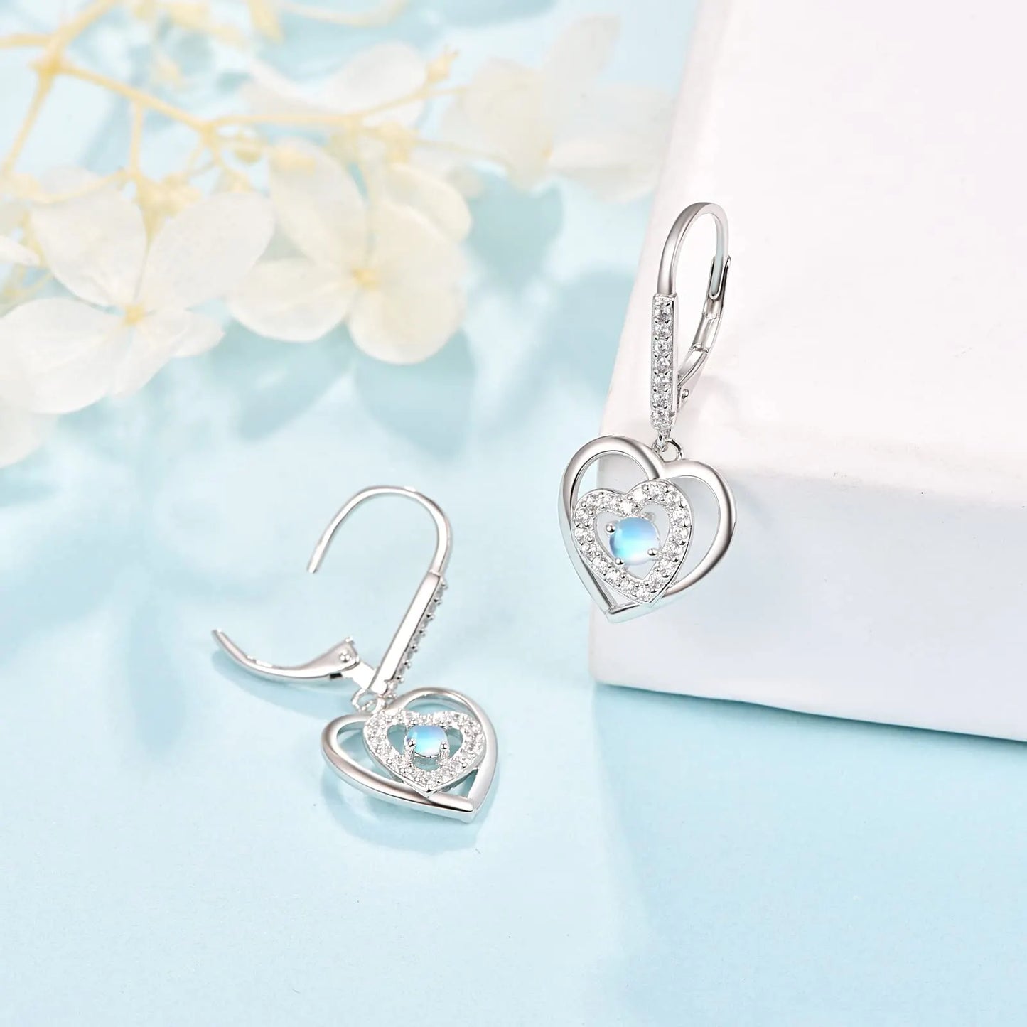 Moonstone Heart Drop Earrings