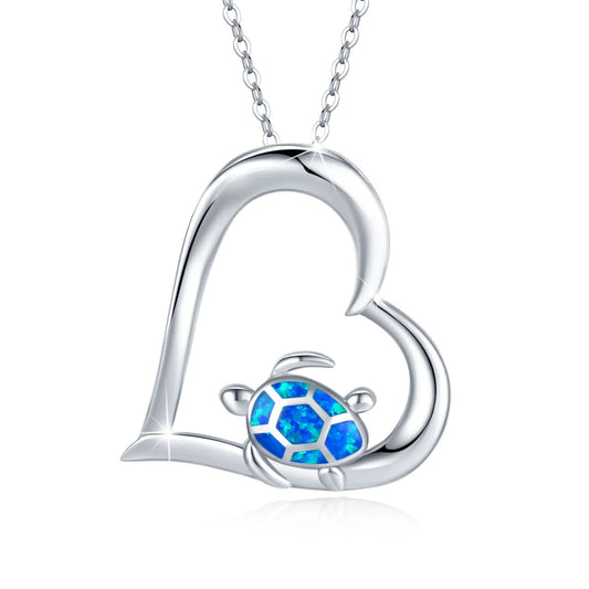 Opal Sea Turtle & Heart Pendant