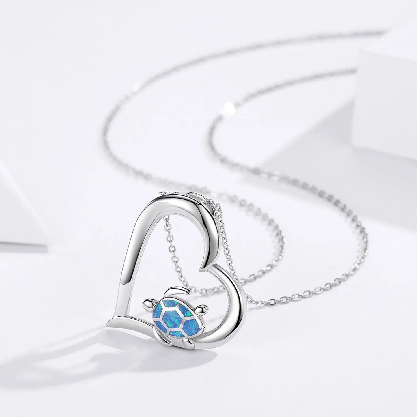 Opal Sea Turtle & Heart Pendant