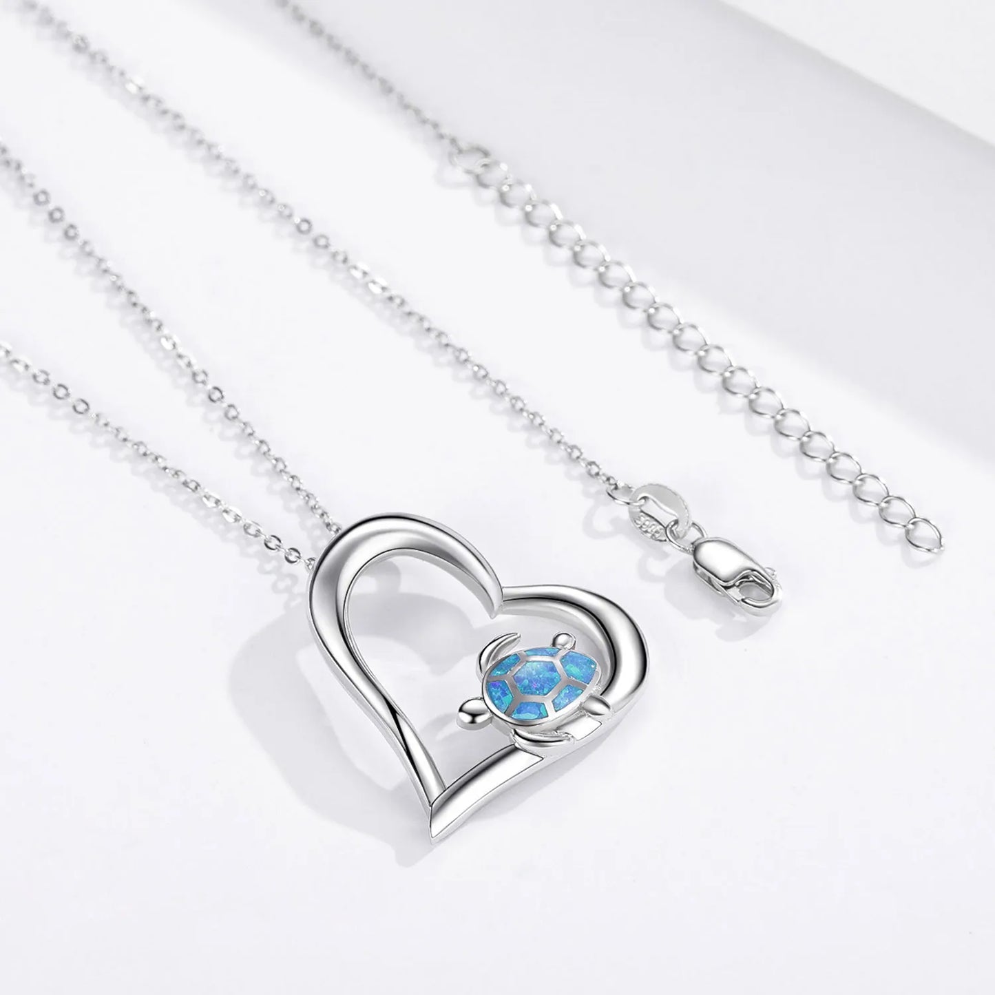 Opal Sea Turtle & Heart Pendant
