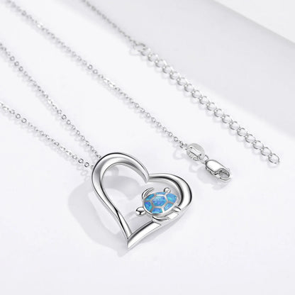 Opal Sea Turtle & Heart Pendant